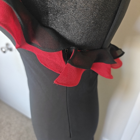 vintage Betsy & Adam By Jaslene black red hi-low ruffle cocktail dress 6 - Picture 6 of 10